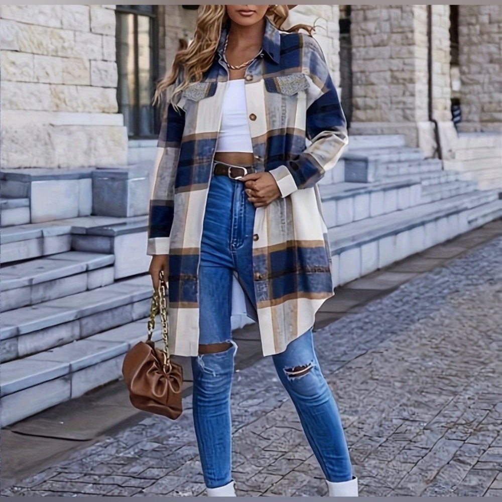Plaid Longline Soft Long Flannel Shacket Shirt Fall Jacket Size M/L NWOT